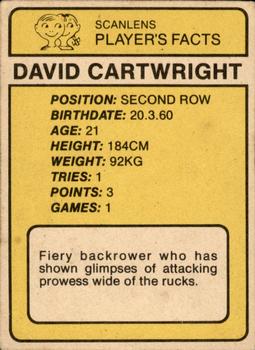 1981 Scanlens #151 David Cartwright Back